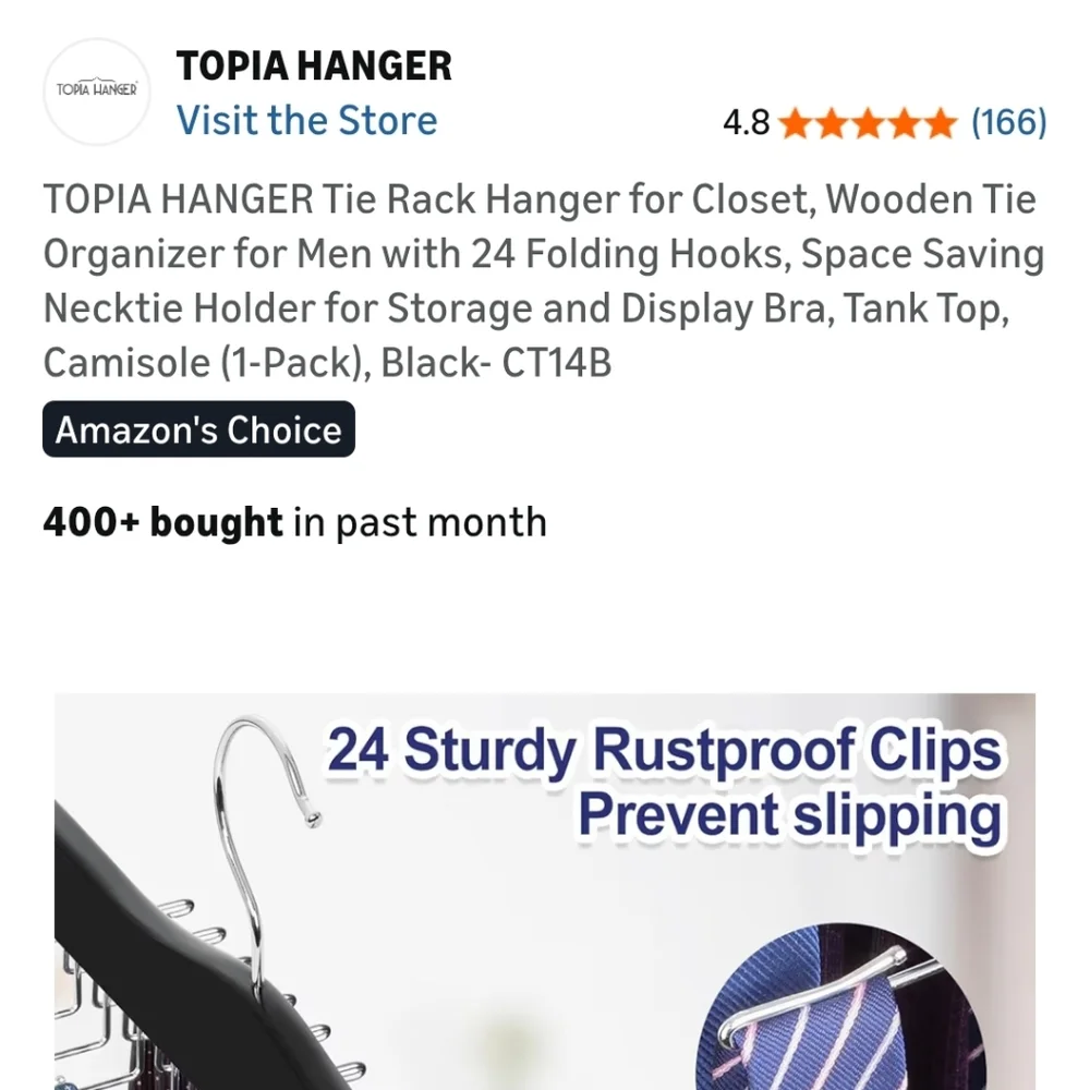 Black Wooden Hanger with Metal Clips